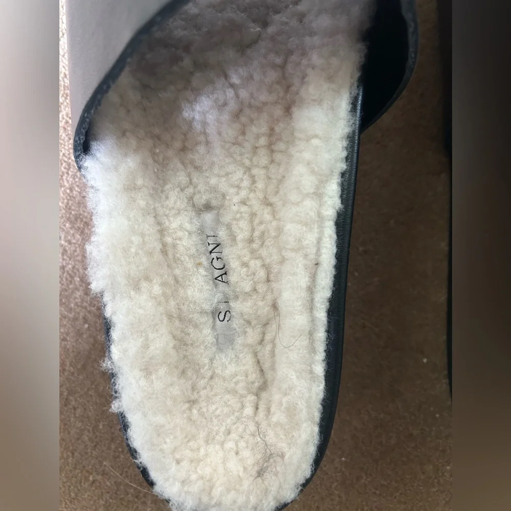 St.Agni black slides with shearling foot bed size 38 - Picture 2 of 4